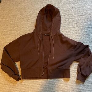Zara brown kinda cropped zip up hoodie